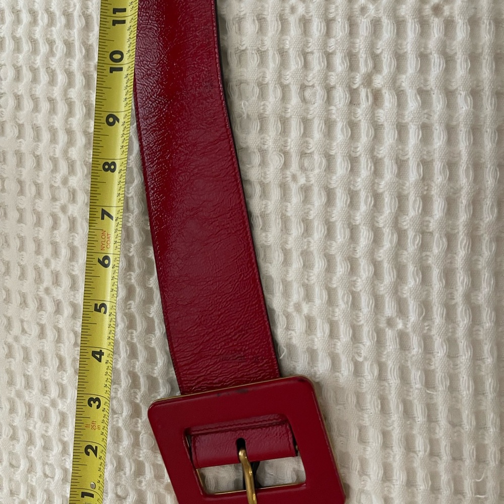 Yves Saint Laurent Red Wide Belt with Rectangular Buckle